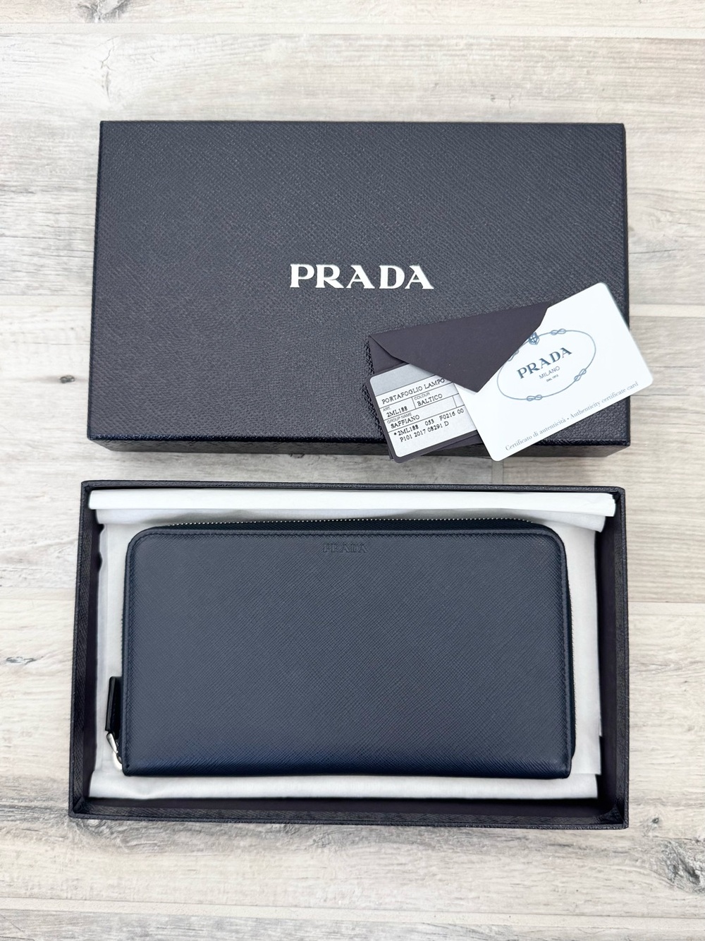 Prada Baltico Blue Saffiano Leather XL Travel Organizer Wallet